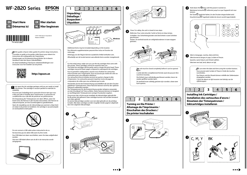 Page 1 de la notice Guide d'installation Epson Workforce WF-2820DWF