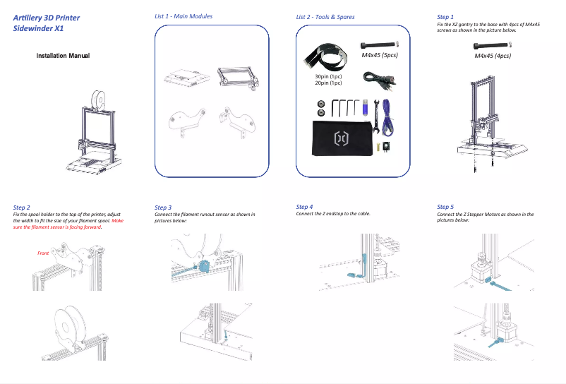 Page 1 de la notice Manuel utilisateur Artillery Sidewinder X1