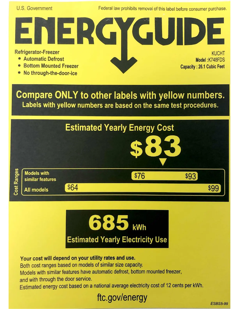 Page 1 de la notice Label énergétique Kucht K748FDS