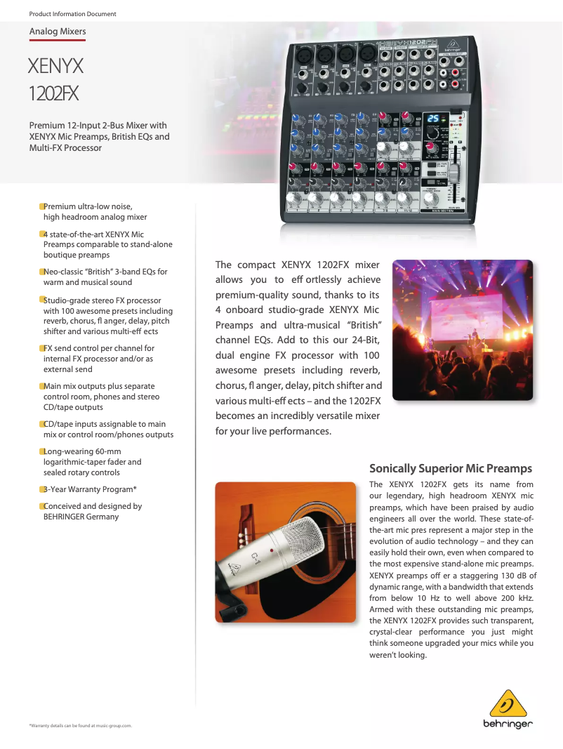 Page 1 of the manual Technical Sheet Behringer Xenyx 1202FX
