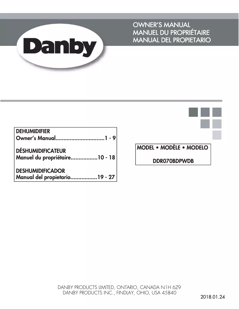 Page n°1 - Manuel utilisateur Danby DDR070BDPWDB