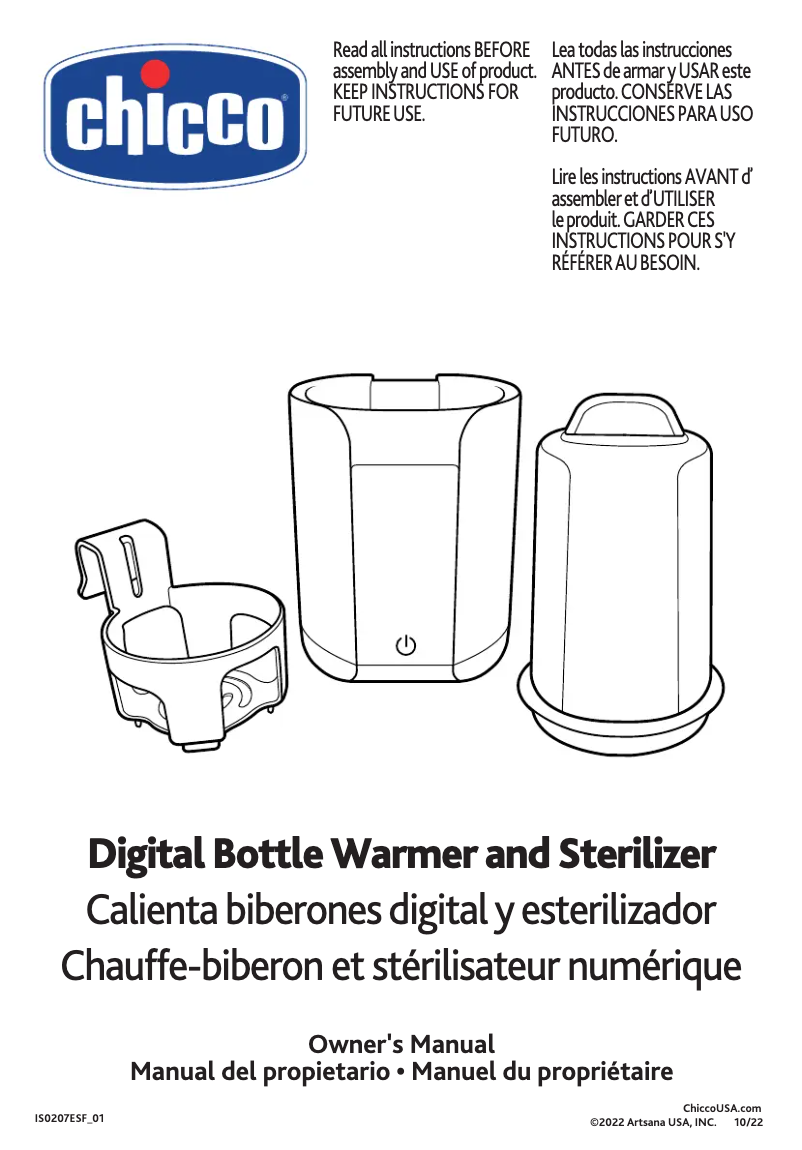 Page 1 de la notice Manuel utilisateur Chicco Digital Bottle Warmer & Sterilizer