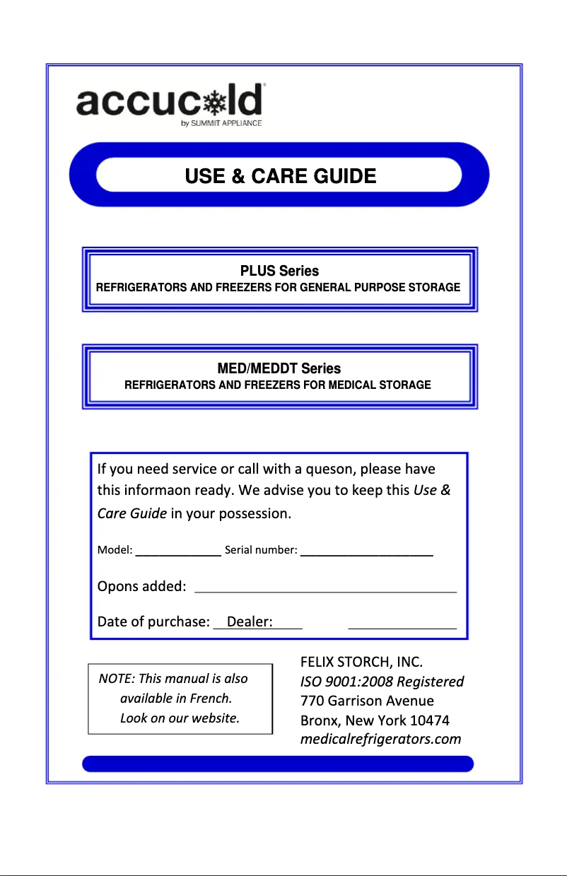 Page 1 de la notice Manuel utilisateur Accucold VT65MLMEDADA
