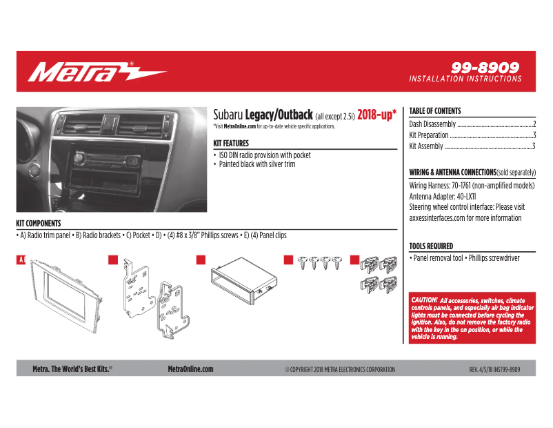 Page n°1 - Mode d'emploi Metra 99-8909
