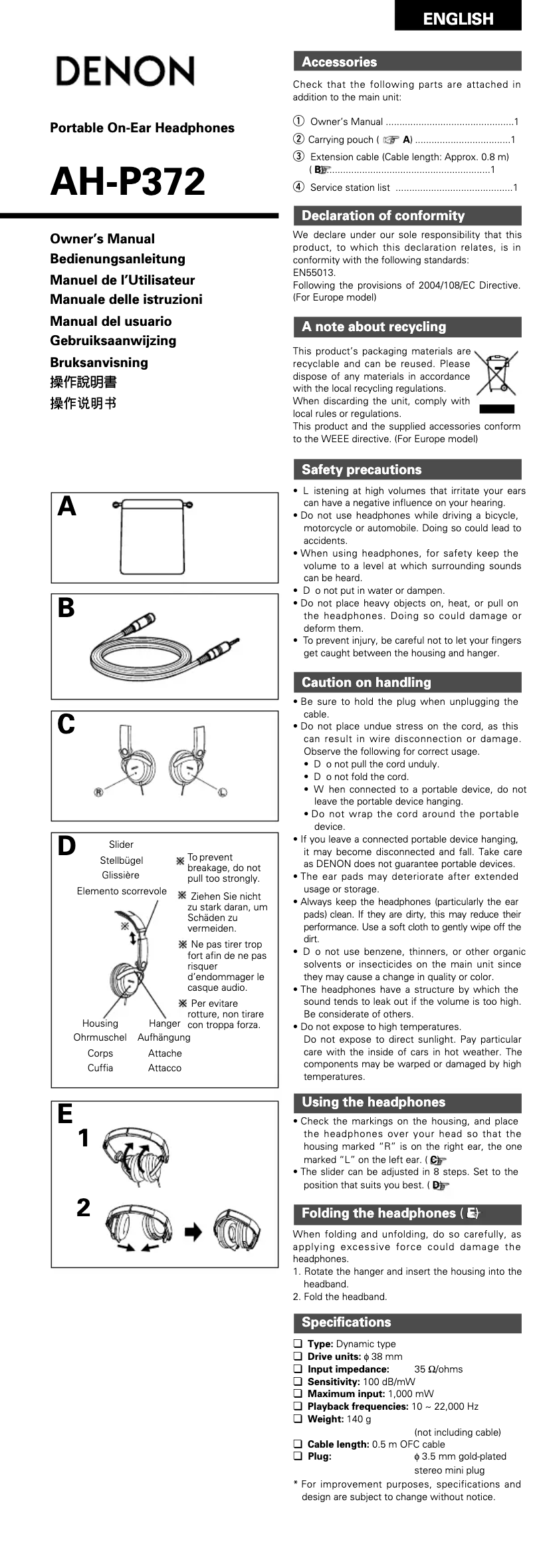 Image de la première page du manuel de l'appareil AH-P372K