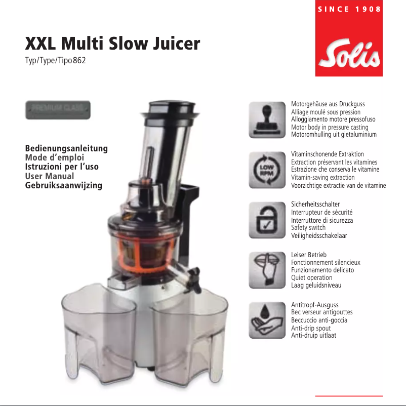 Image de la première page du manuel de l'appareil XXL Multi Slow Juicer 862