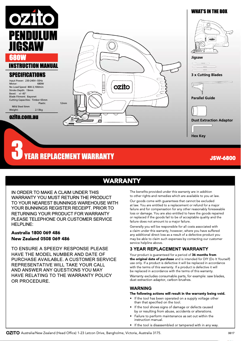 Image de la première page du manuel de l'appareil JSW-6800