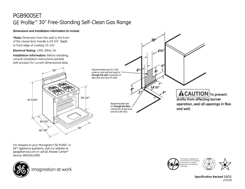Page n°1 - Fiche technique GE Profile PGB900SETSS