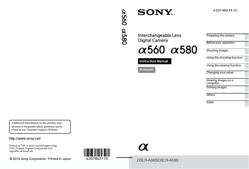 Image de la première page du manuel de l'appareil Alpha a560