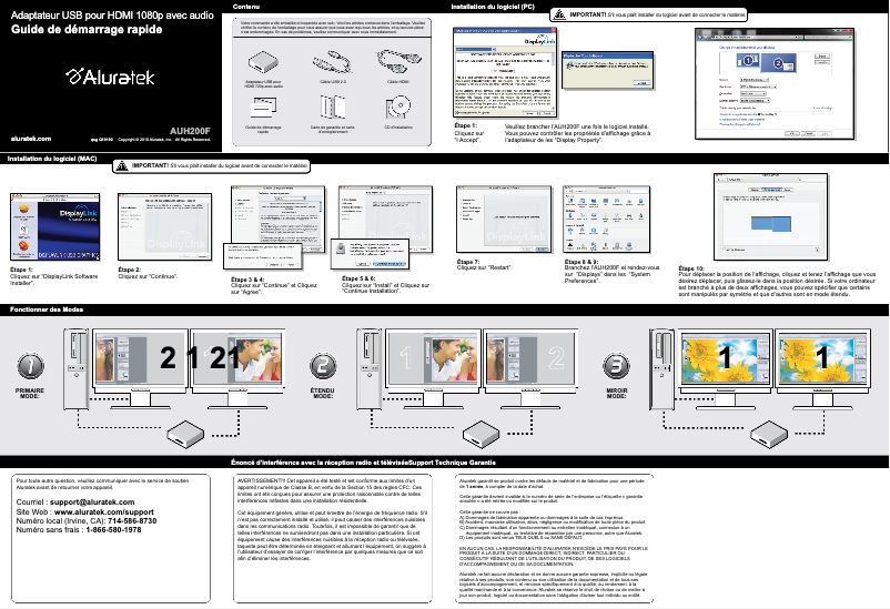 Page 1 de la notice Manuel utilisateur Aluratek AUH200F