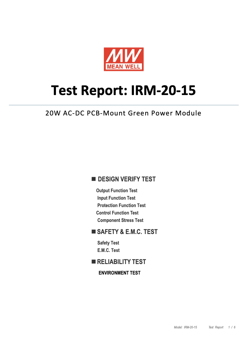 Page 1 de la notice Fiche technique Mean Well IRM-20-15