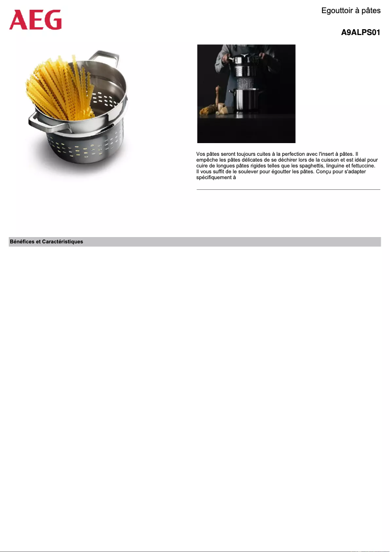 Page 1 de la notice Fiche technique AEG A9ALPS01