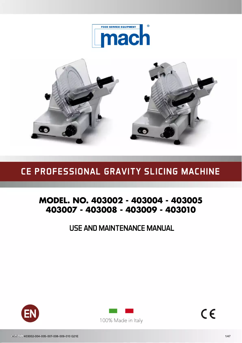 Page n°1 - Manuel utilisateur Mach 403.002