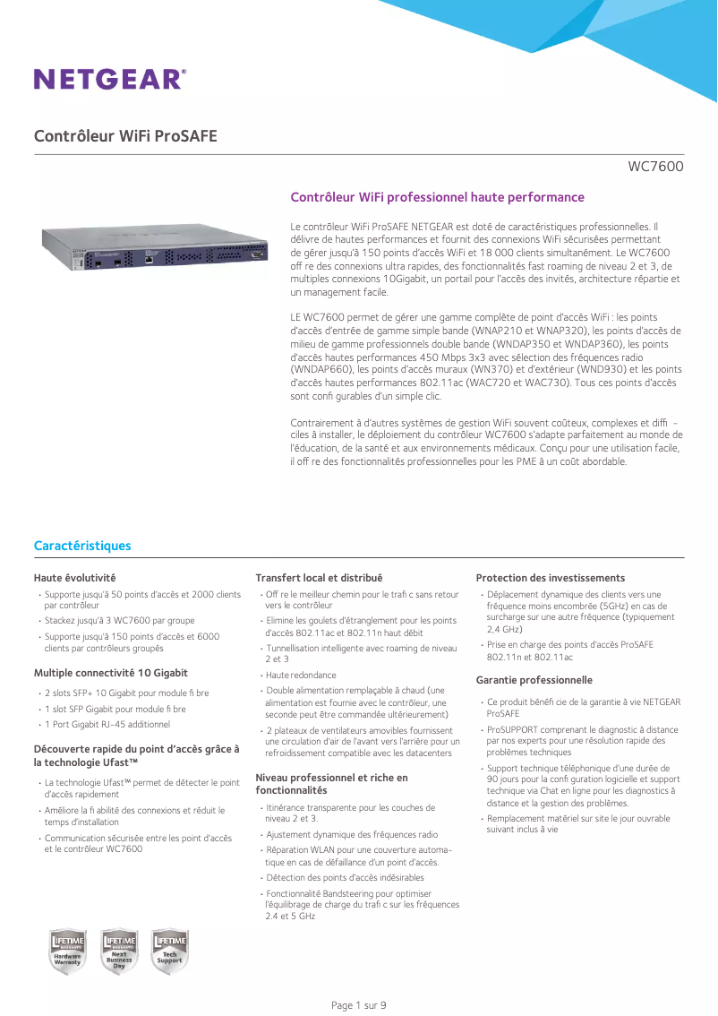 Page 1 de la notice Fiche technique Netgear ProSafe WC7600