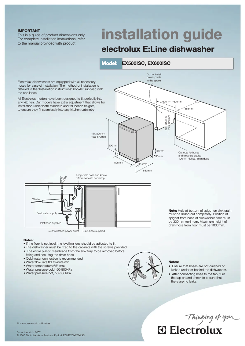Page 1 de la notice Guide d'installation Electrolux EX600ISC
