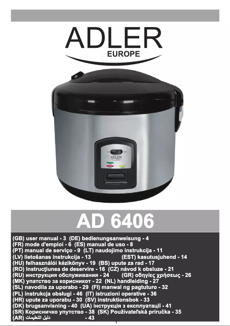 Page 1 de la notice Manuel utilisateur Adler AD 6406