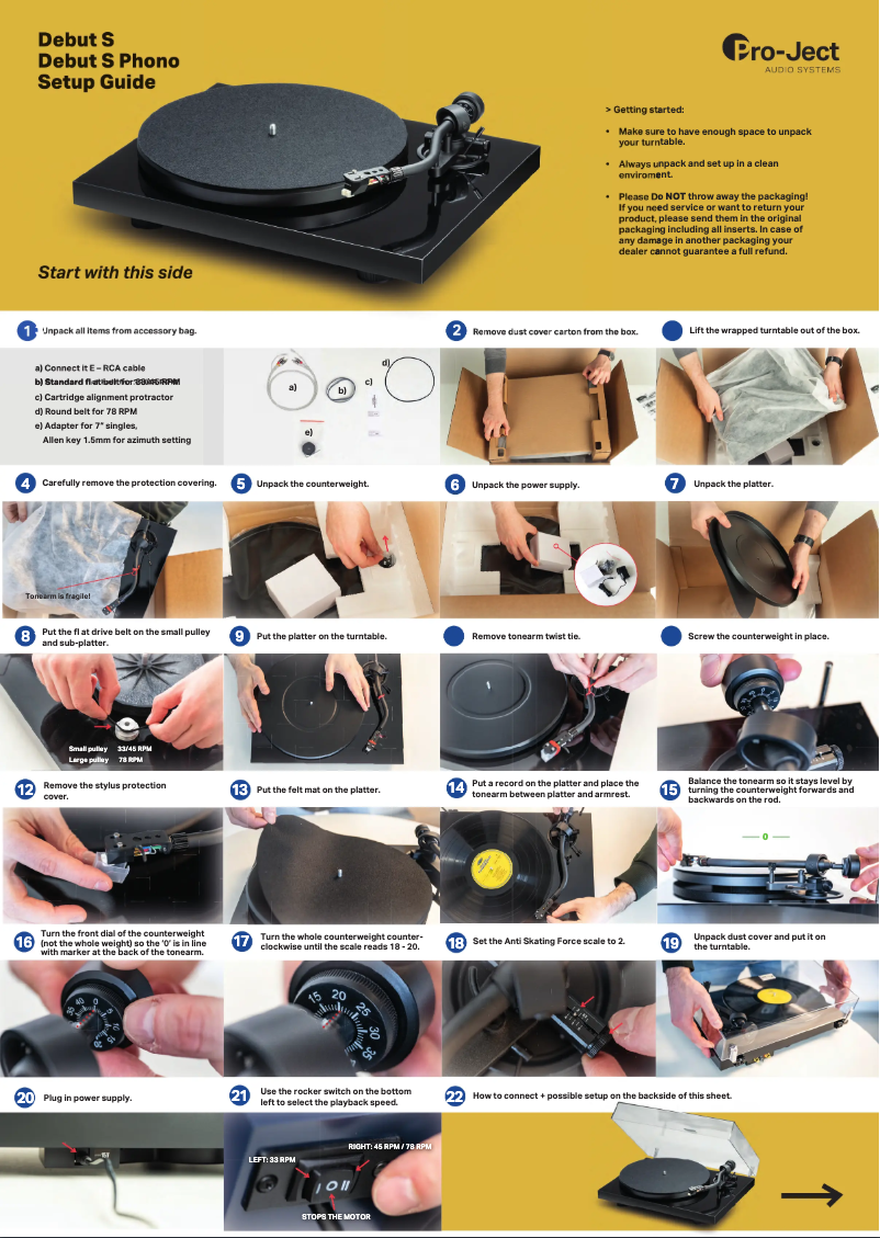Page 1 de la notice Guide d'installation Pro-Ject Debut S