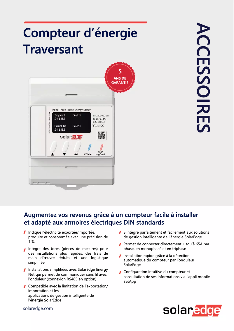 Page 1 de la notice Guide d'installation SolarEdge MTR-240-1PC1-DW-MW