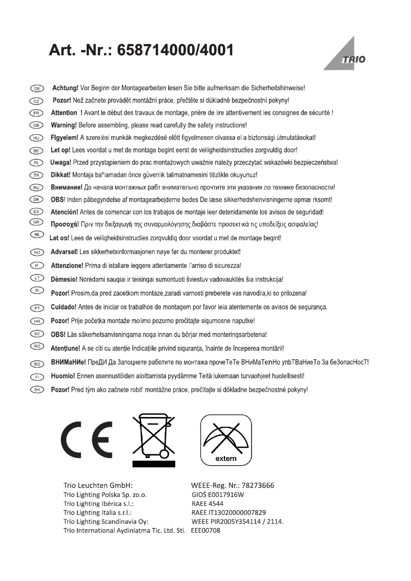 Page n°1 - Manuel utilisateur Trio Lighting Yokohama 658714001