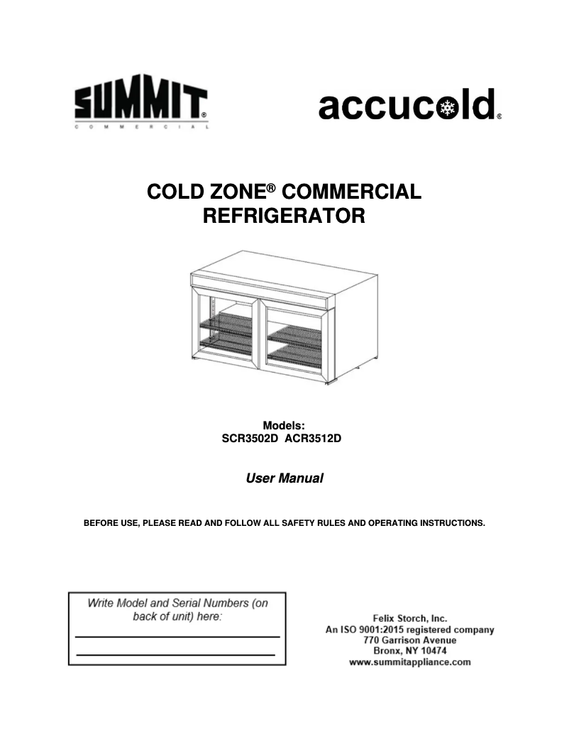 Page 1 de la notice Manuel utilisateur Summit SCR3502D
