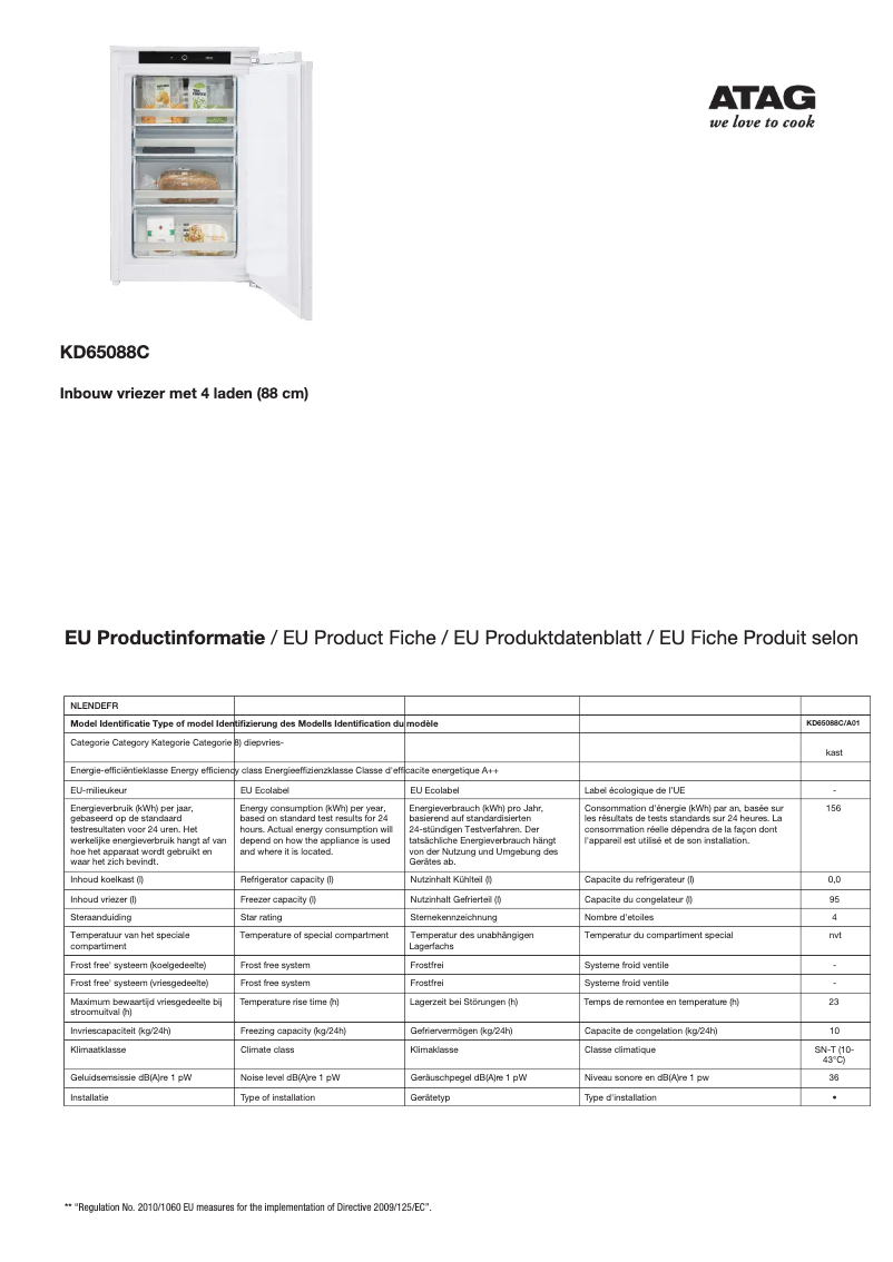 Page 1 de la notice Fiche technique Atag KD65088C