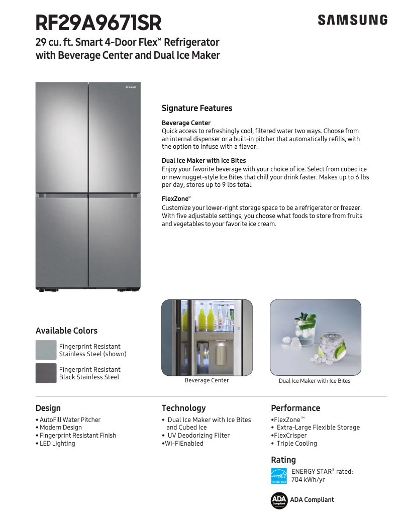 Page 1 de la notice Fiche technique Samsung RF29A9671SR