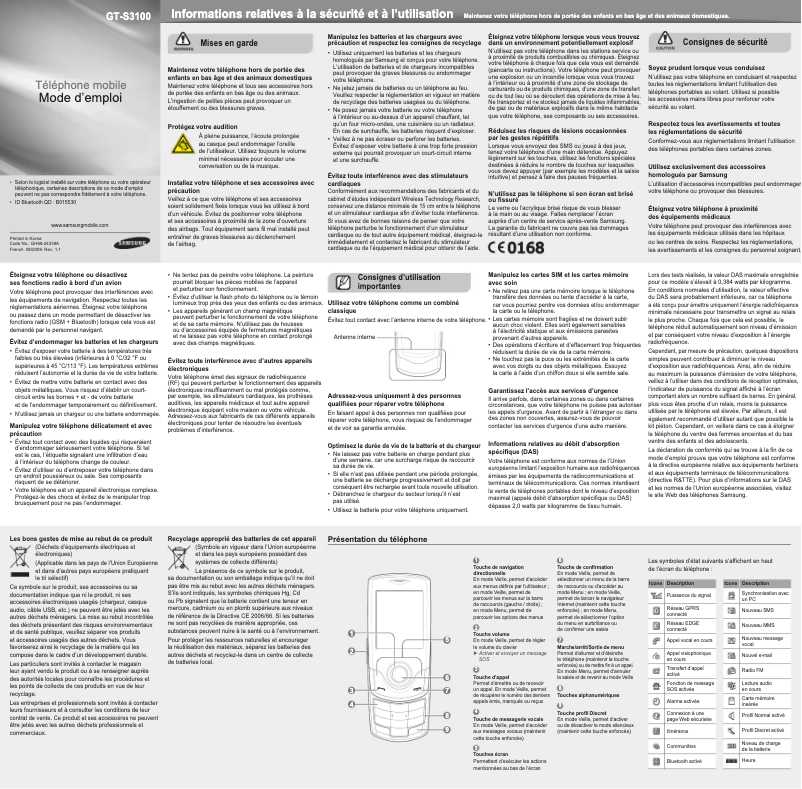 Page 1 de la notice Manuel utilisateur Samsung GT-S3100