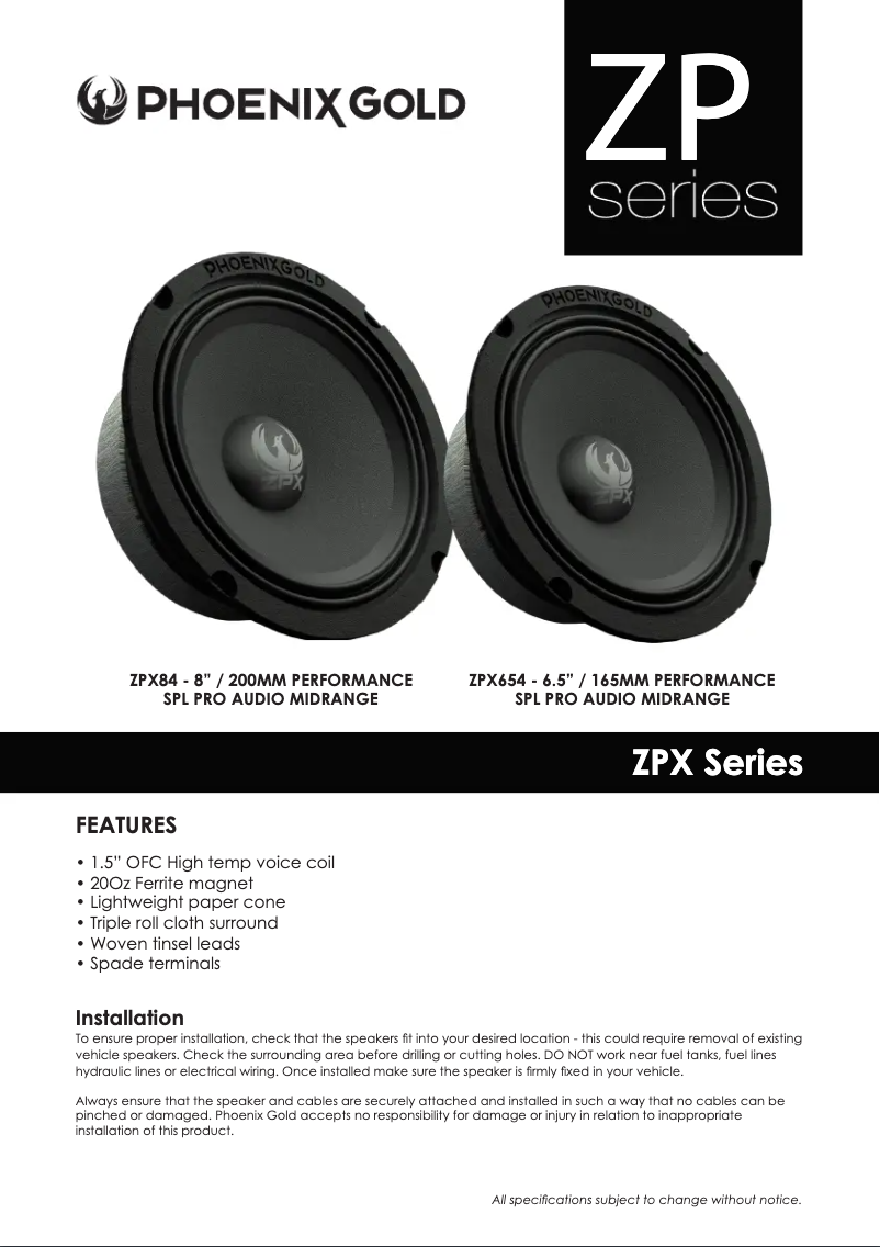 Page 1 de la notice Manuel utilisateur Phoenix Gold ZPX654