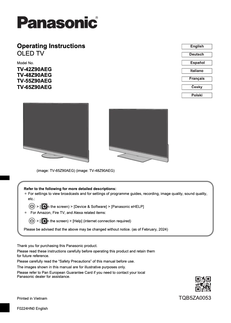 Page 1 de la notice Guide de démarrage rapide Panasonic TV-65Z90AEG