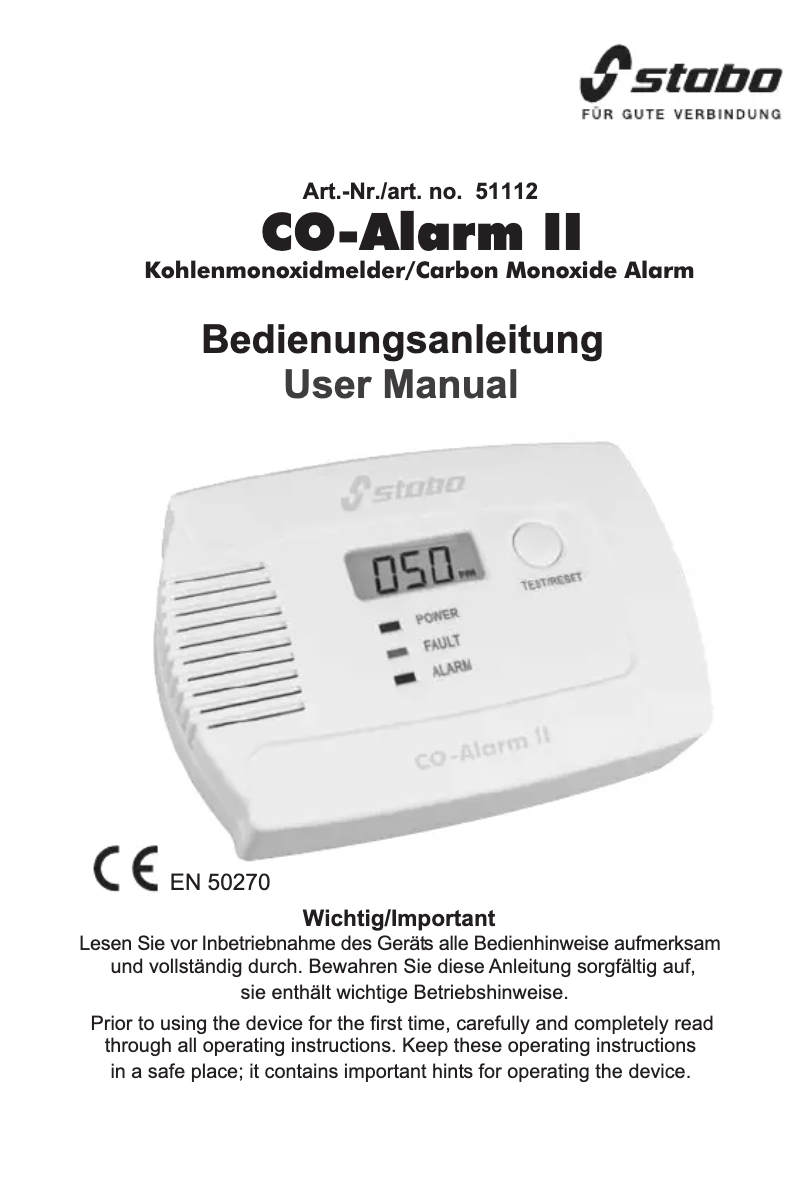 Page 1 de la notice Manuel utilisateur Stabo CO-Alarm II