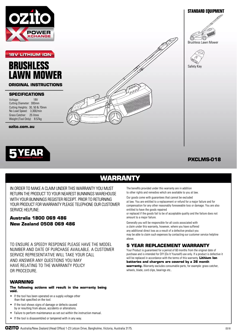 Page 1 de la notice Manuel utilisateur Ozito PXCLMS-018