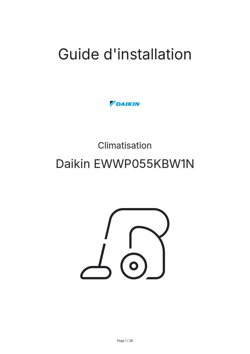 Page n°1 - Guide d'installation Daikin EWWP055KBW1N