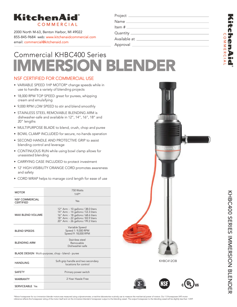 Page n°1 - Fiche technique KitchenAid KHBC414OB