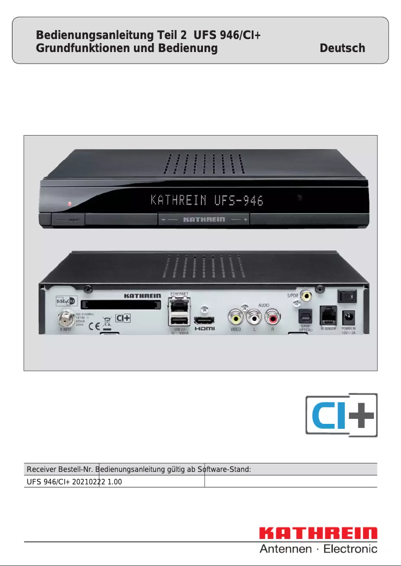 Image de la première page du manuel de l'appareil UFS 946sw/CI+