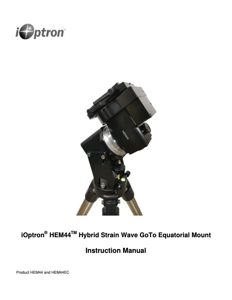 Page 1 of the manual User Manual iOptron HEM44A