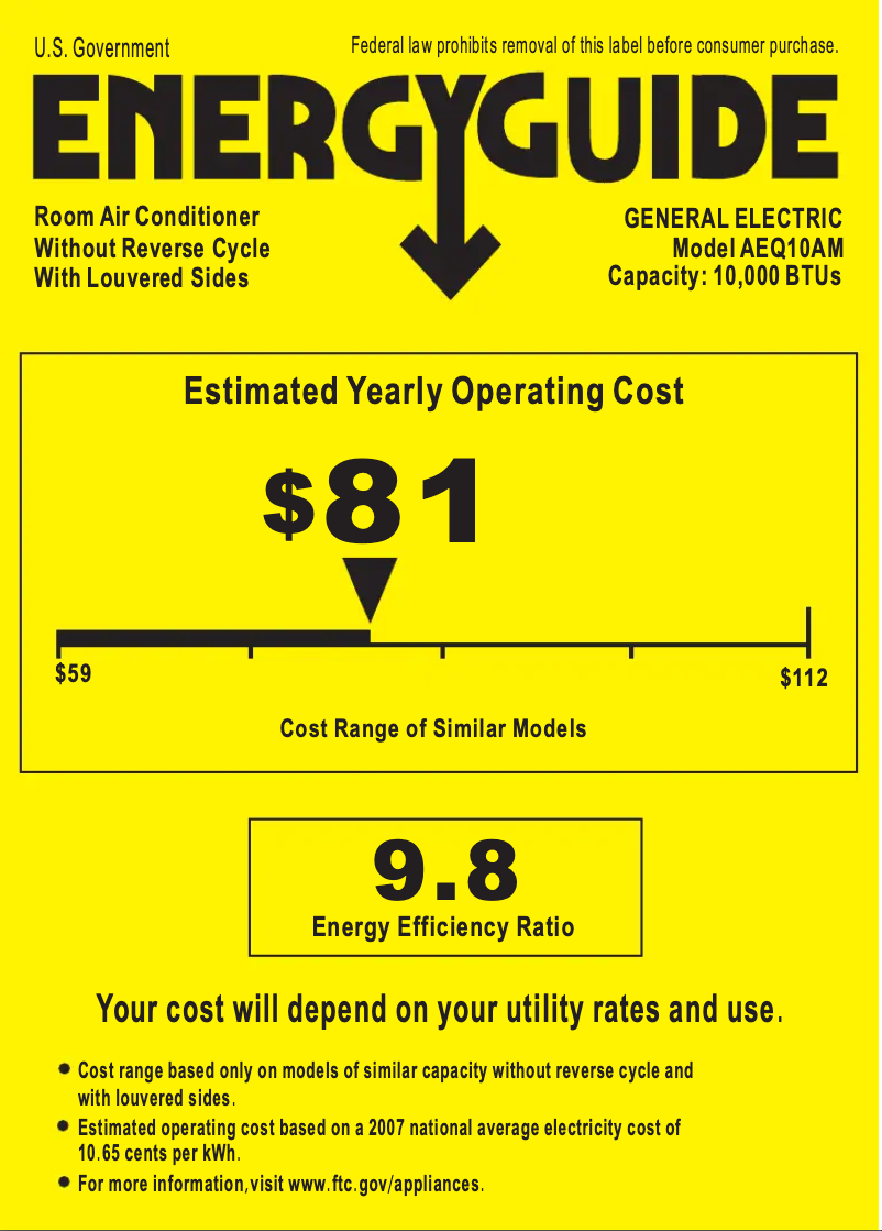 Page n°1 - Label énergétique GE AEQ10AM