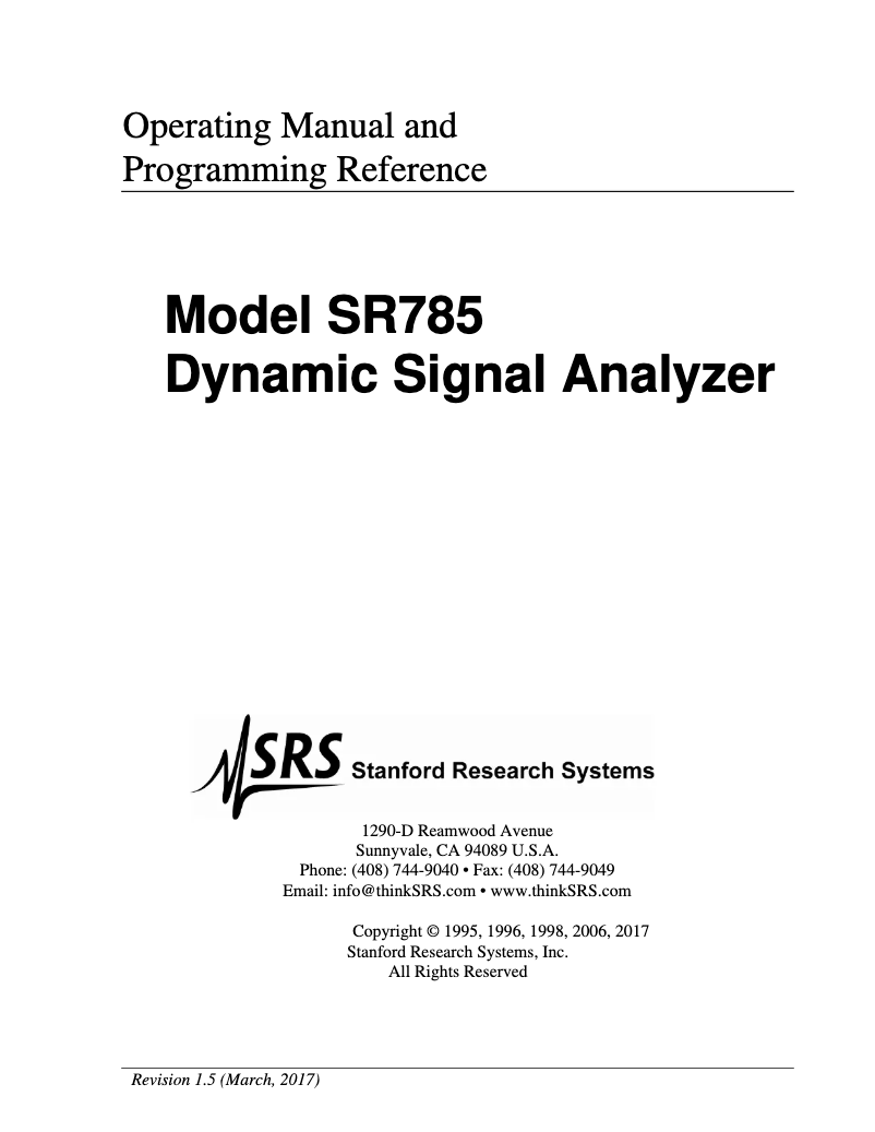 Page n°1 - Manuel utilisateur SRS SR785