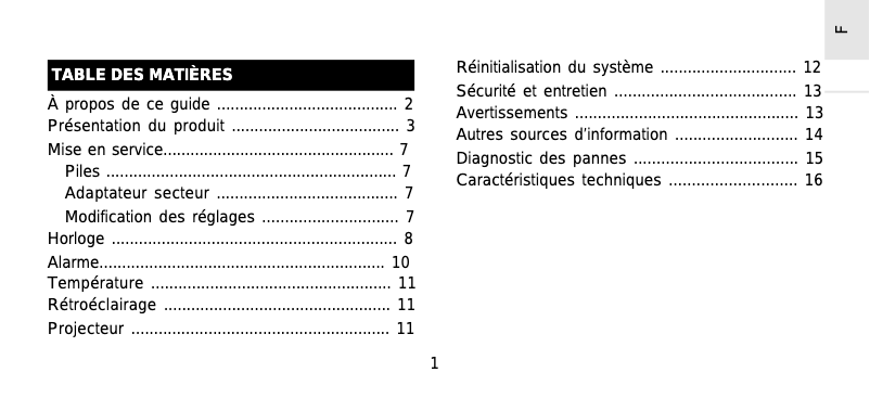 Page 1 de la notice Manuel utilisateur Oregon Scientific FAP101