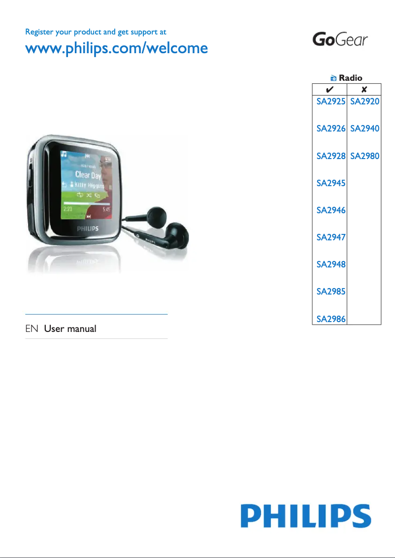 Image de la première page du manuel de l'appareil GoGear SA2920