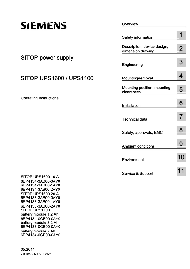 Page n°1 - Manuel utilisateur Siemens SITOP UPS1600
