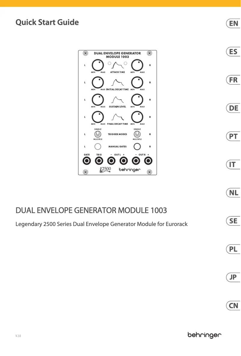 Page 1 de la notice Guide de démarrage rapide Behringer Dual Envelope Generator Module 1003
