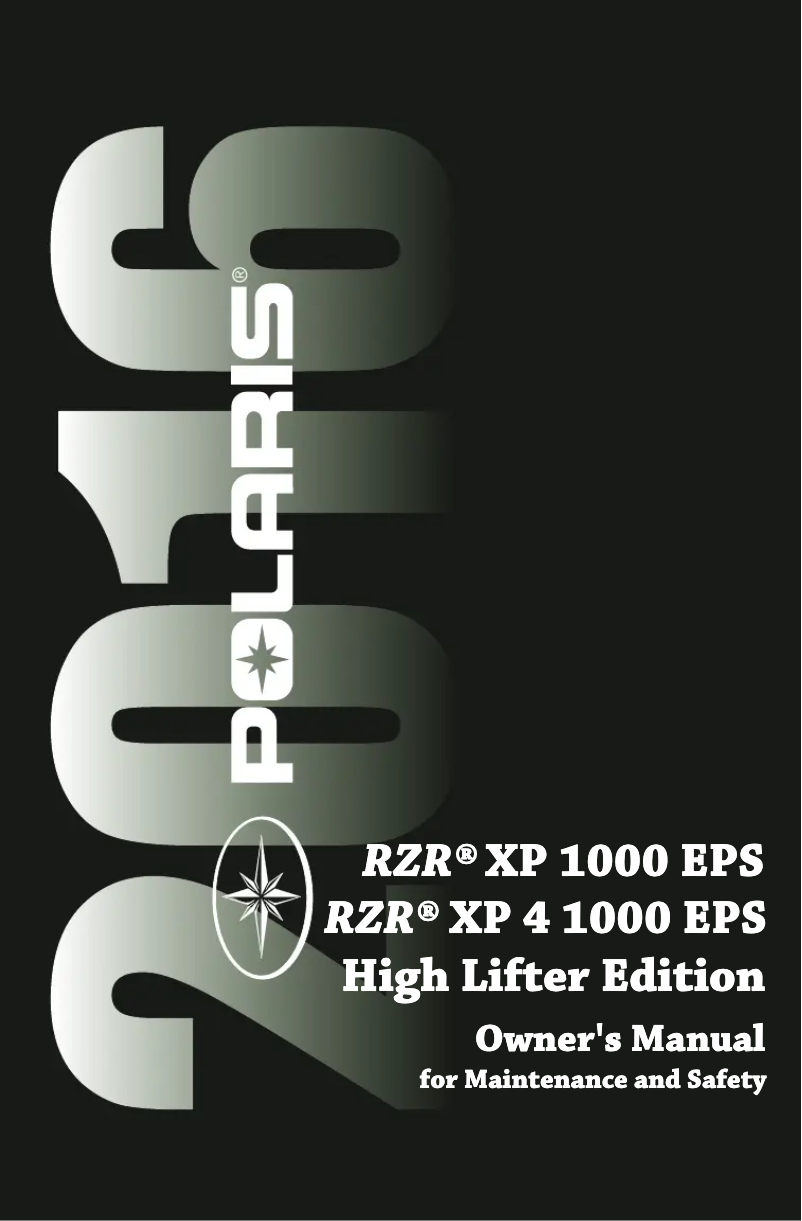 Page n°1 - Manuel utilisateur Polaris RZR XP 4 1000 EPS High Lifter (2016)
