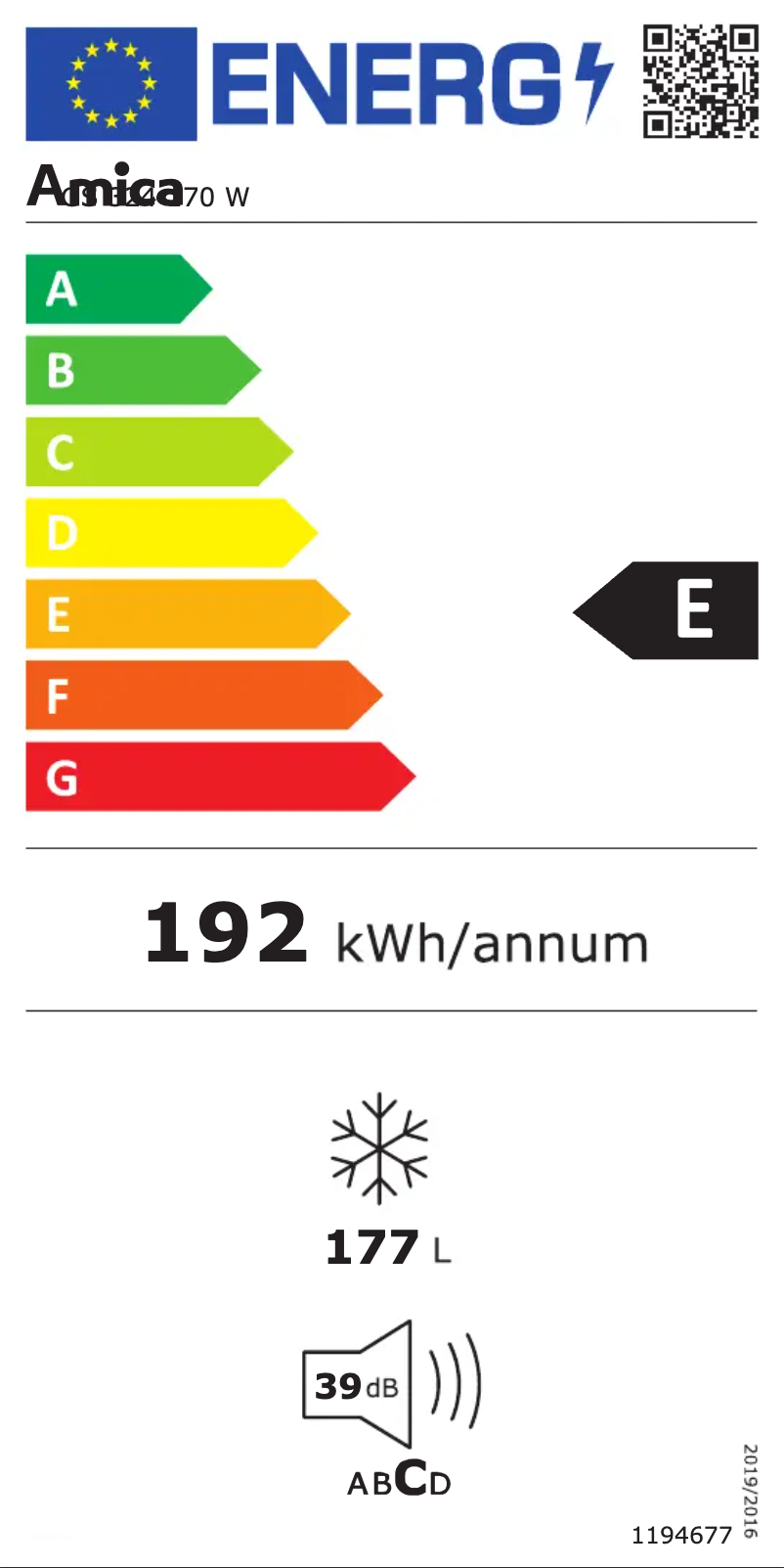 Page n°1 - Label énergétique Amica GS 324 170 W
