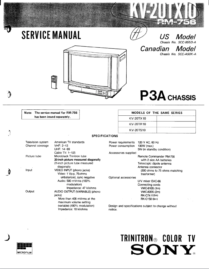Page 1 de la notice Manuel utilisateur Sony KV-20TX10