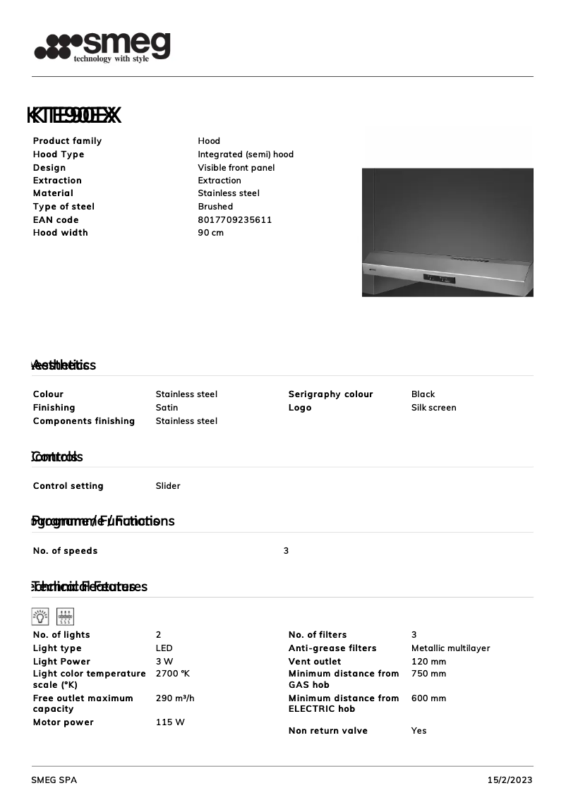 Page 1 de la notice Brochure Smeg KTE90EX