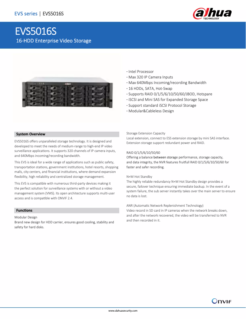 Page 1 de la notice Fiche technique Dahua Technology EVS5016S