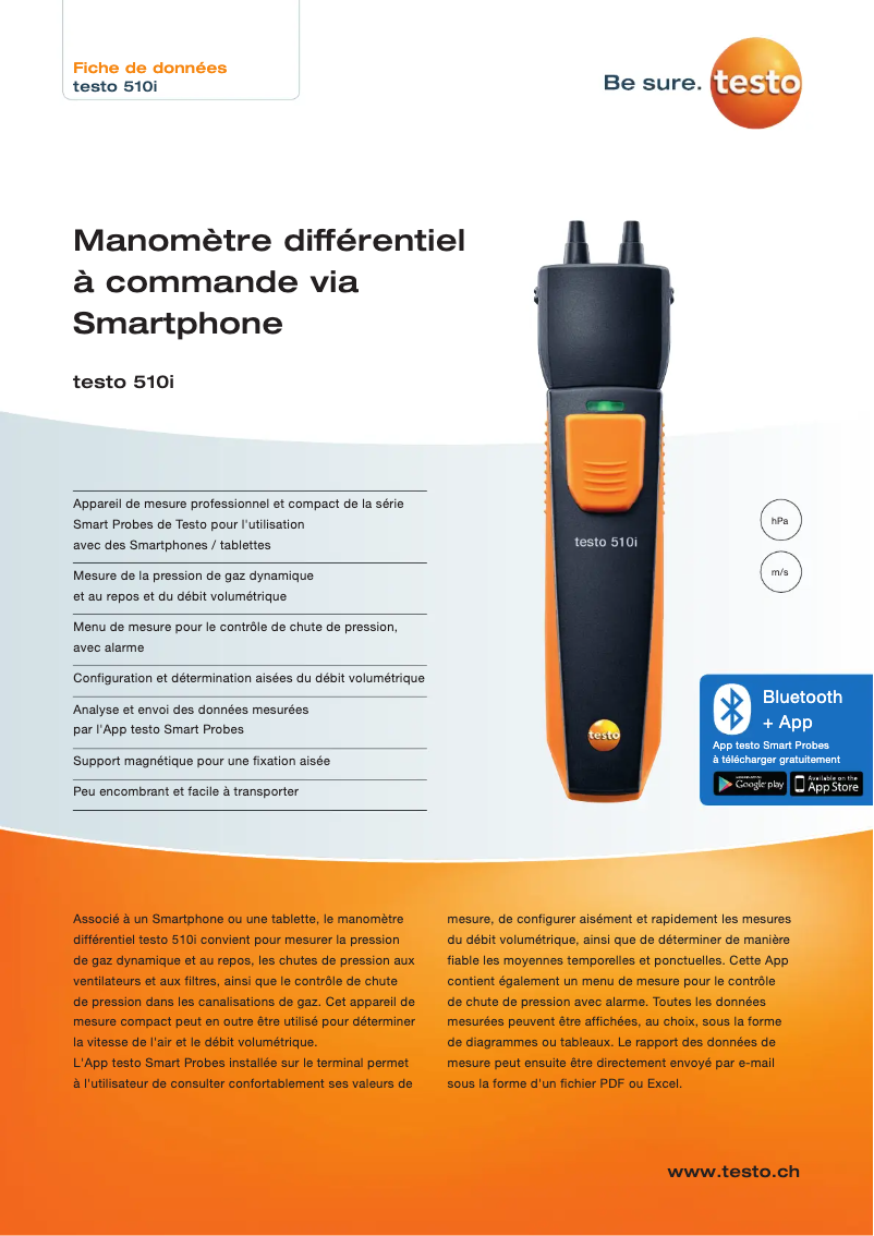 Page 1 de la notice Fiche technique Testo 510i