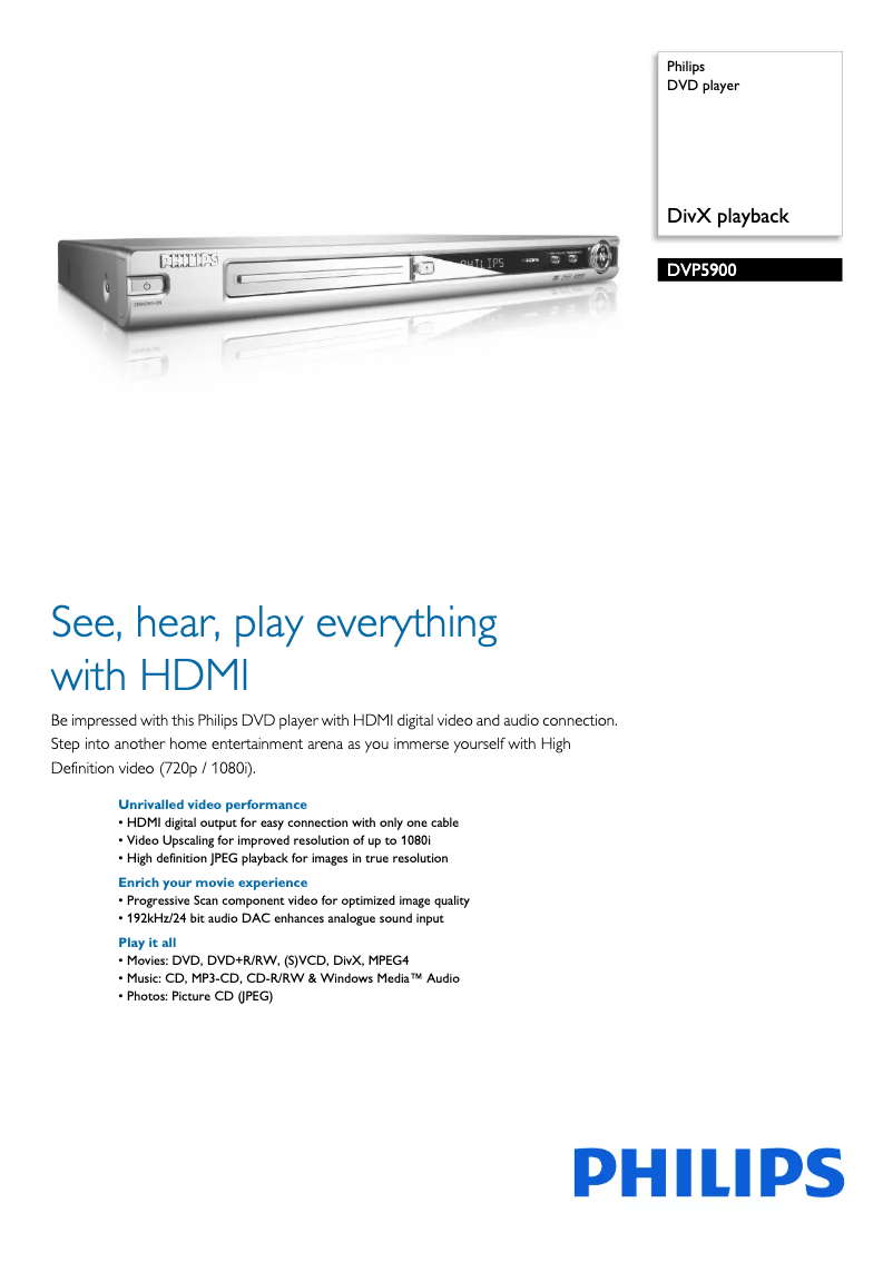 Page 1 de la notice Brochure Philips DVP5900