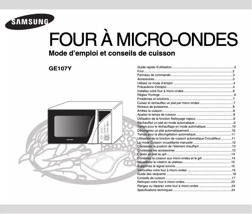 Page 1 de la notice Manuel utilisateur Samsung GE107Y