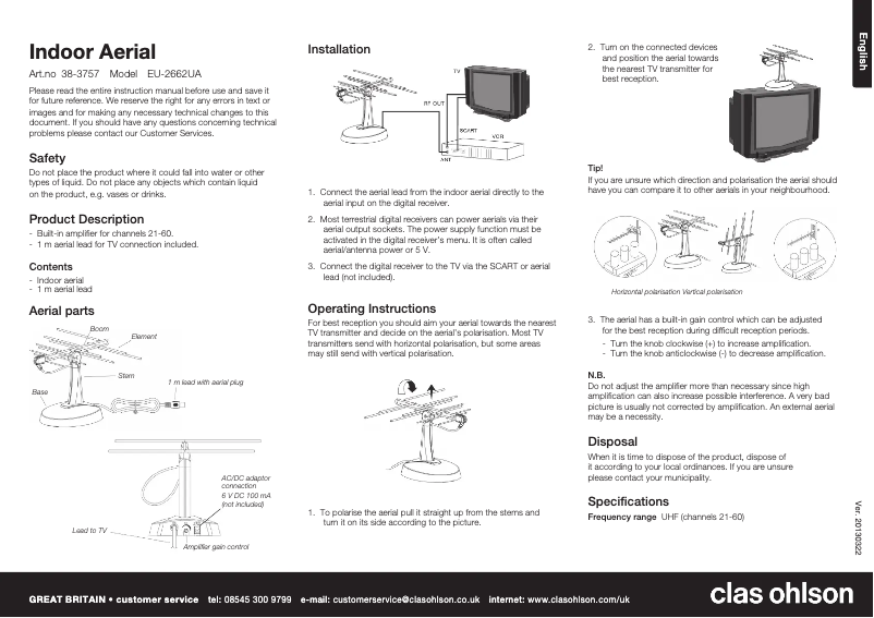Page n°1 - Manuel utilisateur Clas Ohlson EU-2662UA